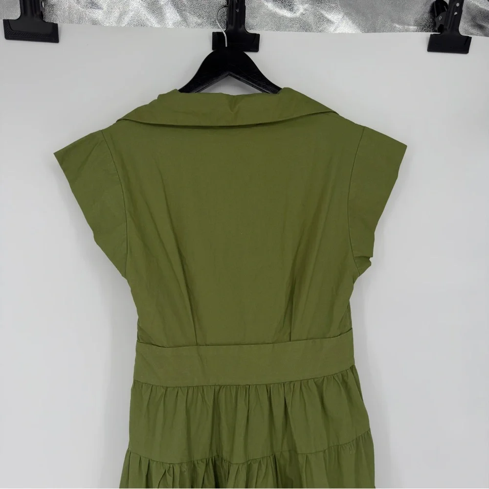NEW DELUC Green Olive Frilly Mini Tiered Dress Sz Medium - Picture 7 of 7